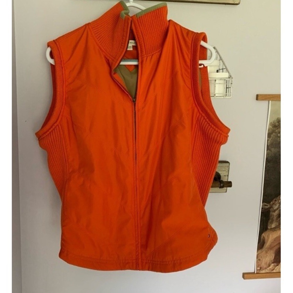 Tommy‎ Hilfiger Orange Khaki Quilted Sleeveless Vest Zipper Comfy Warm Cozy